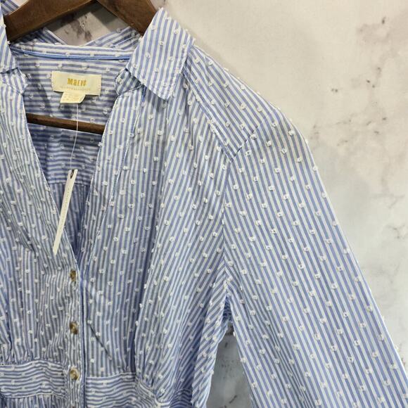 Maeve Shirt Womens 6 Small Blue White Button Tie Waist Clip Swiss Dot - Picture 12 of 13